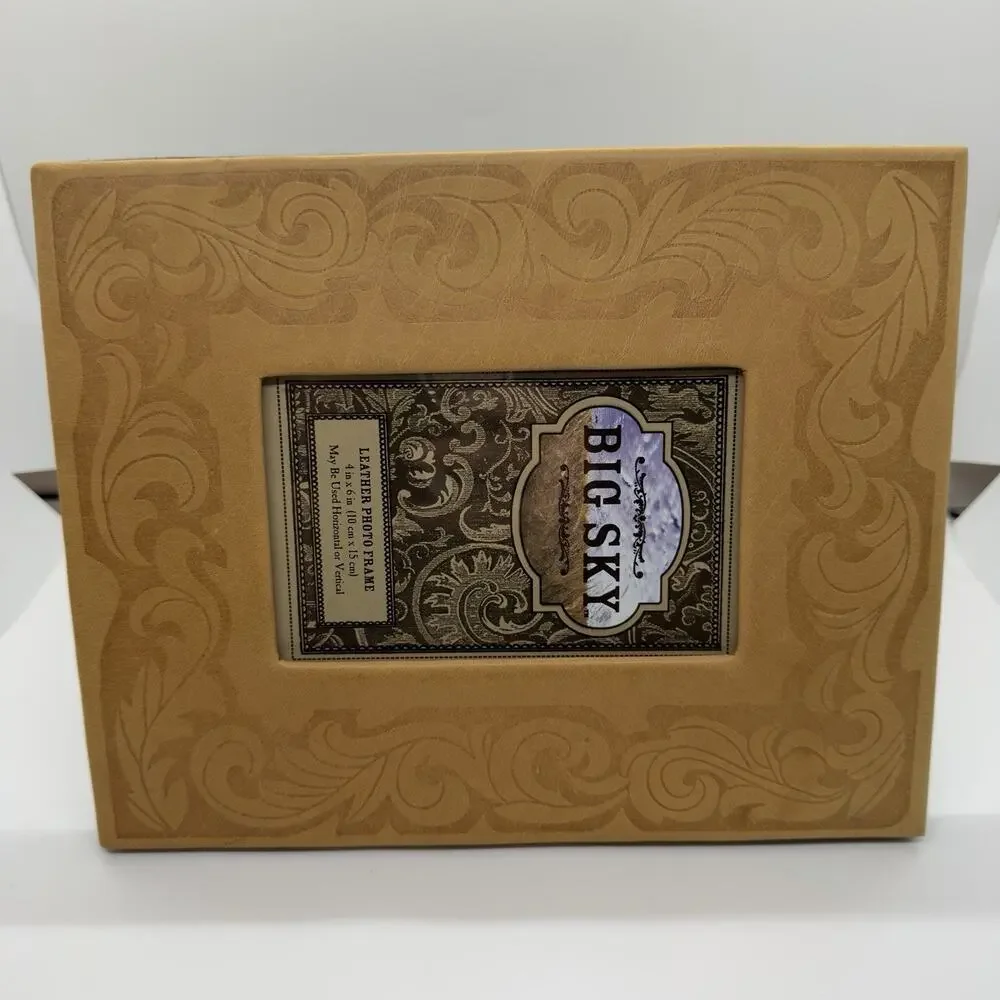 Tooled Leather Photo Frame Holds 4x6 Picture Landscape Portrait 10x8in